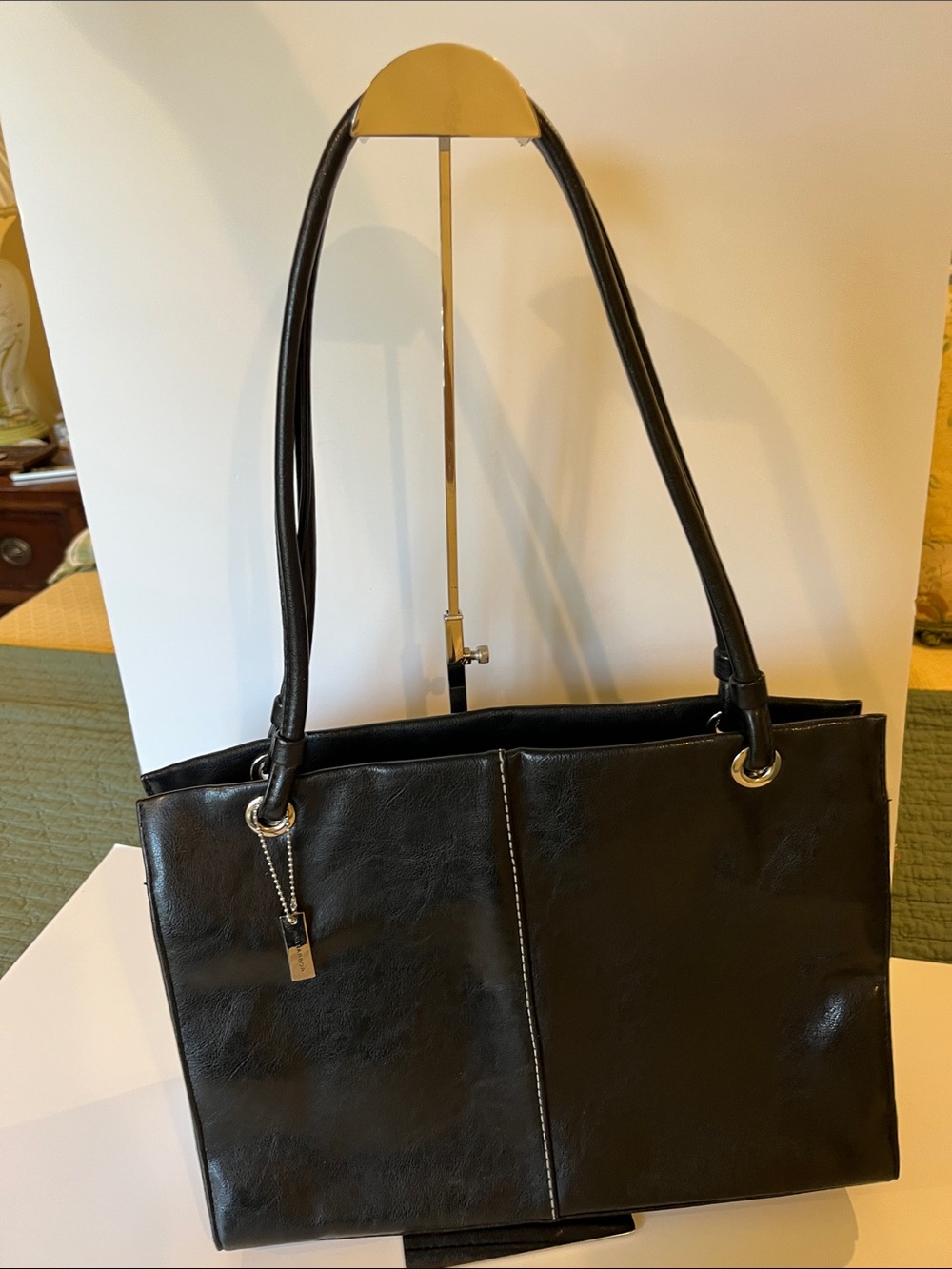 Y2K Sag Harbor Black Leather-Shoulder Tote Bag NWOT